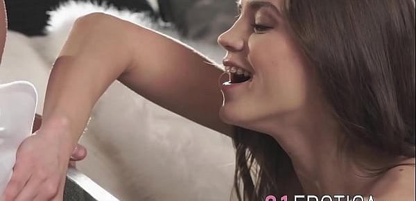  Beauty smiles as her face is cum covered after sensual sex